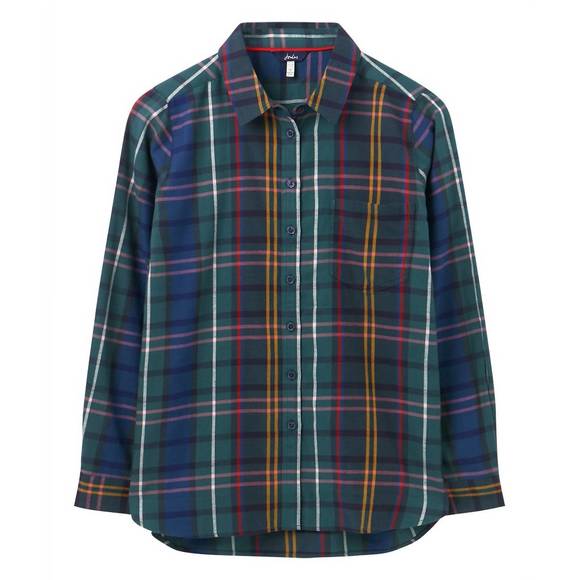 NEW JOULES lorena longline brushed woven shirt in navy check - Picture 4 of 4